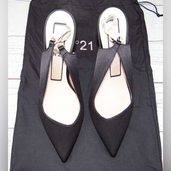 NEW N°21 Pointed Satin Slingback Black Stiletto heel Size 7 - Picture 8 of 14
